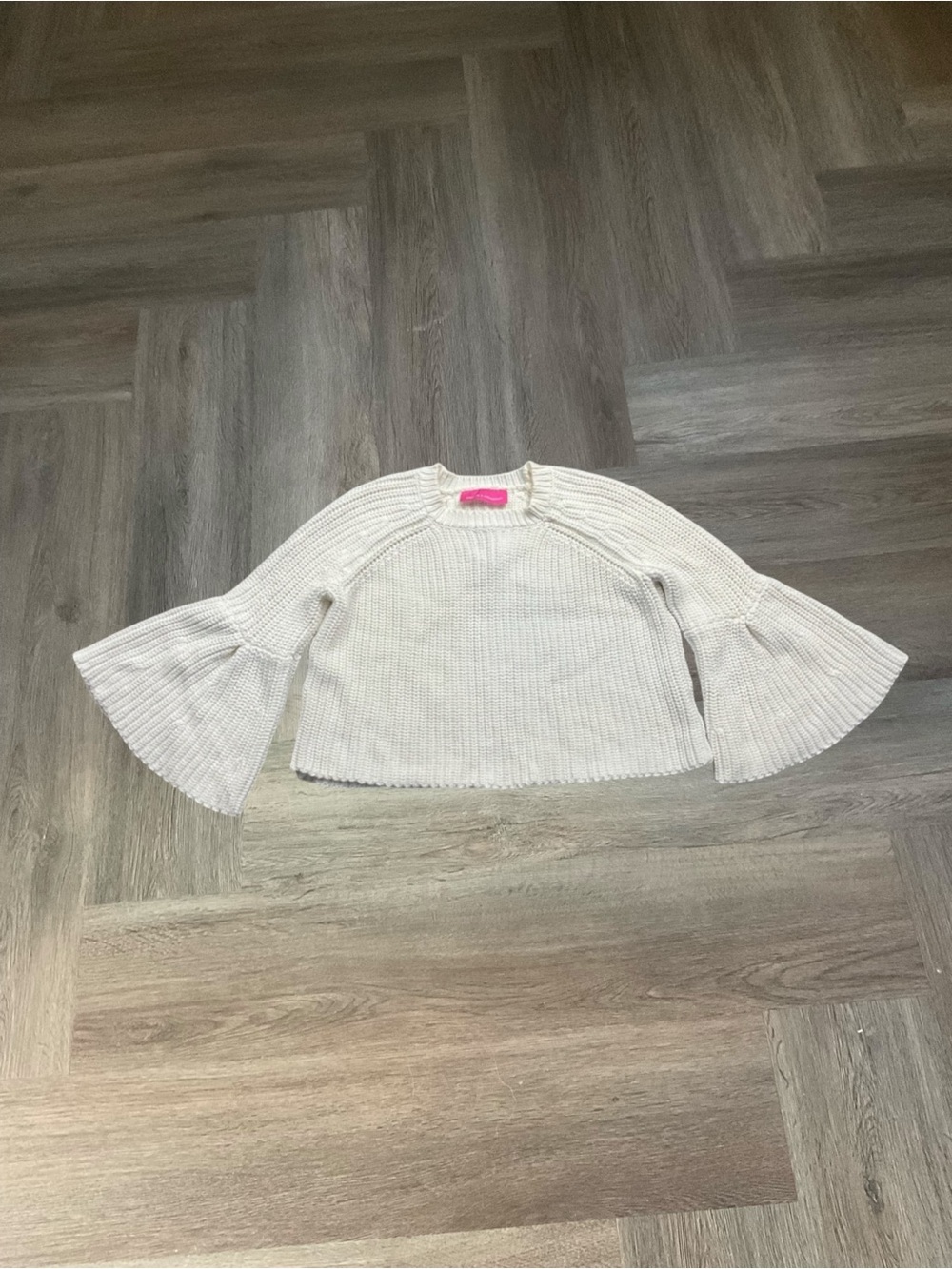 Pookie & Sebastian 100% Cotton Chunky Knit Bell Sleeve Sweater Women Small Cream